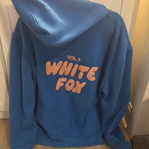 White Fox Boutique Blue Hoodie with Peach Accents